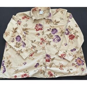 Cascade Blues Shirt Womens 2X Floral Button Up Long Sleeve Vintage Style Top